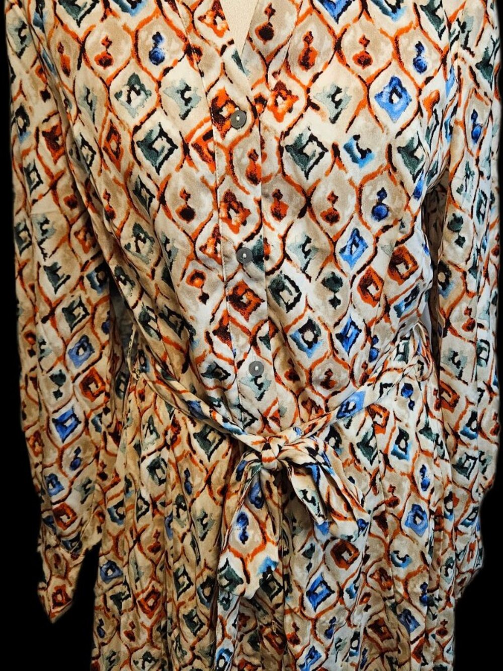 Size S Entro Natural Ikat Diamond Print Shirt Dress Tie Waist NWT